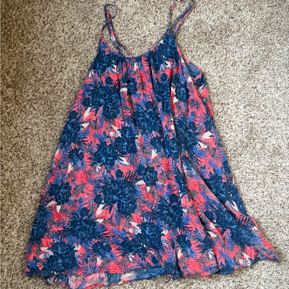 Roxy Large Floral Sleeveless Dress in Blue and Pink